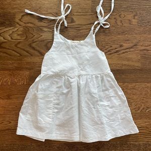 White linen tie strap toddler girl dress